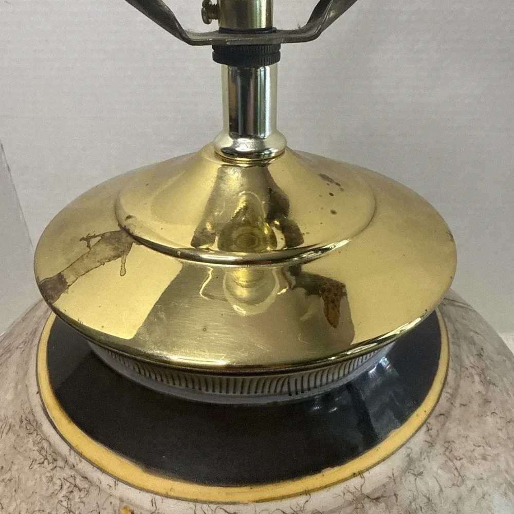 Vintage Abstract 80's Geometric Studio Pottery Table Lamp Urn Brass Wood Deco